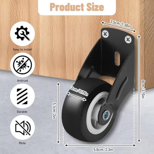 Image of Small Gate Wheel 2inch-4pcs, Anti-Sag Door Bottom Support Wheels | Steel Plate Mount Gate Caster Wheel with Screws, 55Lbs Each, Silent Rubber Wheel for Wooden Fence Gate, Cabinet, Furniture