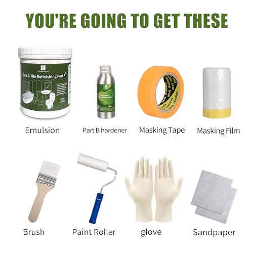 Black Ceramic Tile Bathroom Wall Bathtub Paint Sink Paint Refinishing Kit (50-60sq.ft), Easy of Use Tub Resurfacing Bathroom Sink Tub Kitchen Countertop, Low Odor No Toxic Tub And Tile Refinishing Kit