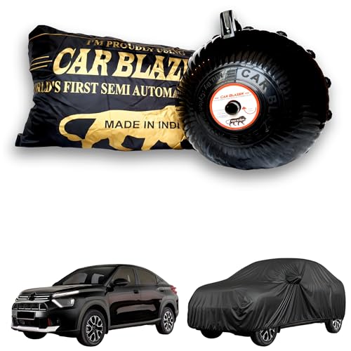 Image of CARBLAZER Portable & Semi-Automatic Full Body Car Cover: Heavy Duty Device | Anti-Theft | Dust & Scratch Proof | Water & Wind Resistant | UV & Heat Protection Compatible for Citroen Basalt X