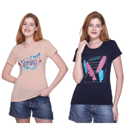 Image of Women's Cotton Half Sleeve Regular Fit T Shirt || Printed Tshirts for Women Pack of 2