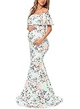 Glampunch Womens Off Shoulder Maternity Dress Ruffles Elegant Slim Gowns Fit Maxi Photography Dress