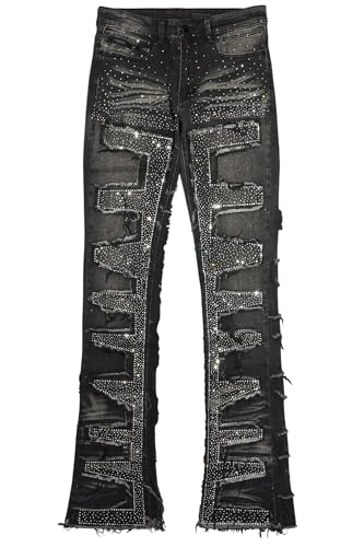 Men's Shake Rhinestone Stacked Flare Jean2
