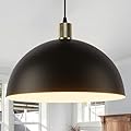 Karjearl Black Pendant Light Fixtures, 15.7 Inch Large Dome Pendant Lighting Farmhouse Vintage Chandelier for Kitchen Island Dining Room