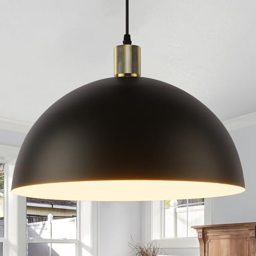 Karjearl Black Pendant Light Fixtures, 15.7 Inch Large Dome Pendant Lighting Farmhouse Vintage...