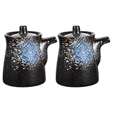 PHENOFICE 2 botellas de vinagre de salsa de soja de cerámica, dispensador de especias práctico y duradero para aderezos de aceite y vinagre Botellas de aceite de diseño japonés con rayas