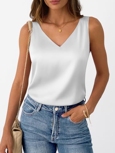 LILLUSORY Women Silk Satin Tank Top V Neck Summer Blouse Sleeveless Shirt Business Casual Dressy Outfit Vacation Clothes2