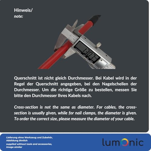 Lumonic 100x Nagelschelle 10mm für Kabel schwarz - Kabelschelle mit 22mm Nagel z.B. zur Befestigung an der Wand - Kabelklemmen verschiedene Größen 4-14mm