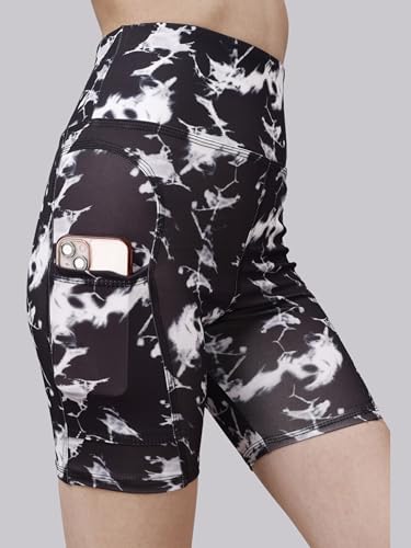 Image of Women's Polyester Stretchable Gym Shorts with Side Pockets High Waist Slim Fit Above Knee Length Activewear Tights Gym Fitness Cycling Running Yoga Shorts for Women