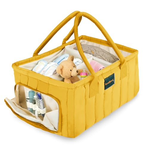 Image of Eleghaunt Baby Diaper Caddy Basket Organizer-Sturdy, Breathable & Washable - Stylish Storage, Portable, Car Caddy Organizer, Nursery, Baby Gift Registry Newborn Essentials (Yellow)
