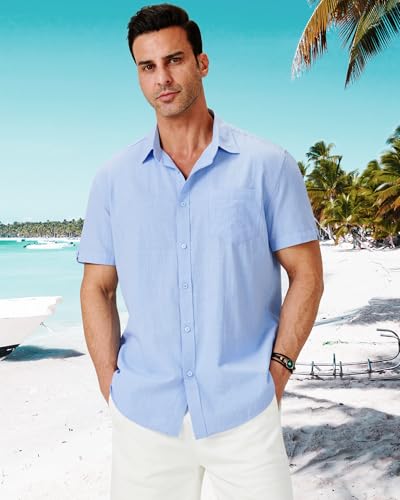 3 Pack Mens Linen Shirts Button Down Short Sleeve Shirt Casual Summer Beach Vacation Tops with Pocket2