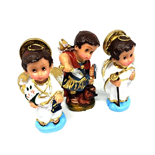 Trio Arcanjos Miguel Rafael e Gabriel Imagem anjinho da guarda Aparência infantil Anjos em Resina