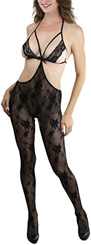 Image of ToBeInStyle Women's Bodystocking Crotchless Peek-A-Boo Fishnet Lace Bodysuit