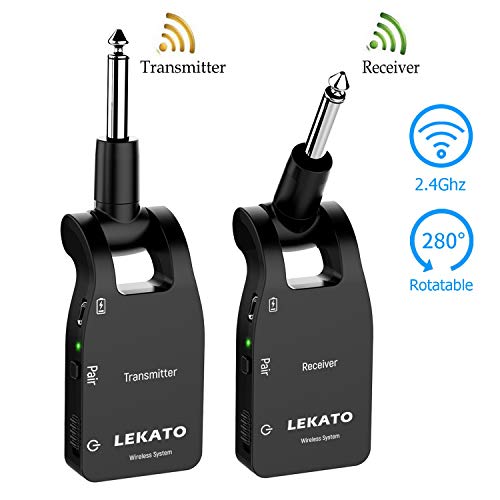 LEKATO Wireless Guitar Transmitter Receiver 2.4G Rechargeable 6 Channels 30M Transmission Range Wireless