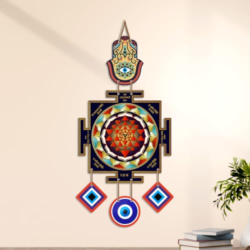 Image of Artvibes Hamsa Hand Evil Eye Wall Hanging Decor for Home Entrance | Nazar Battu Protection Ornament | Spiritual Boho Wall Art for Living Room | Hallway | Office and Gift Idea (WH 85134N)