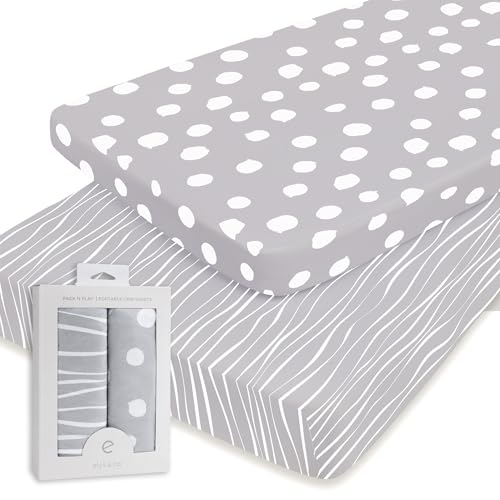 Image of Pack n Play Sheet | Mini Crib Sheet Set 2 Pack Grey and White Abstract Stripes and Dots by Ely's & Co