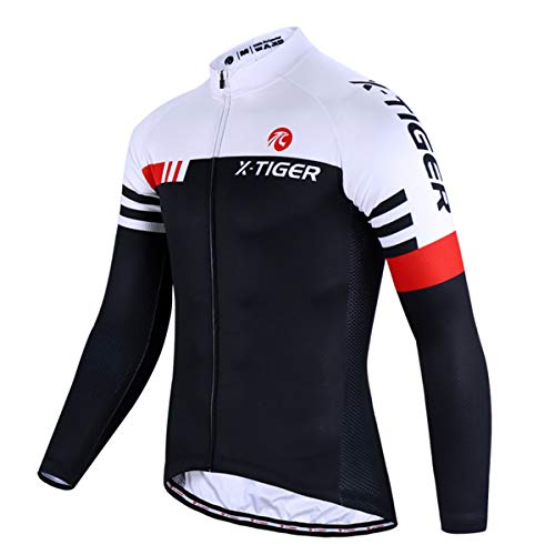 X-TIGER Cycling Bike Jersey Men,Bicycle MTB Shirts Long Sleeve with 3 Rear Pockets
