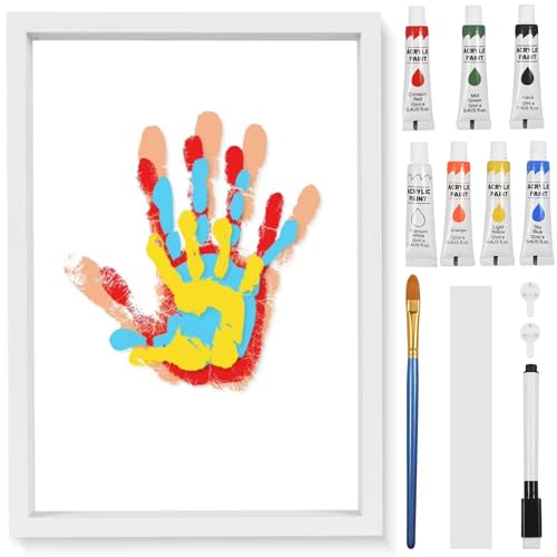 Hand and Footprint Kit for Family New Parents Mom Baby Keepsake 5 Sheets White Wood Frame Handprint Ornament Crafts Gift for Christmas Birthday Anniversary Mothers Day Fathers Day Adoption Days