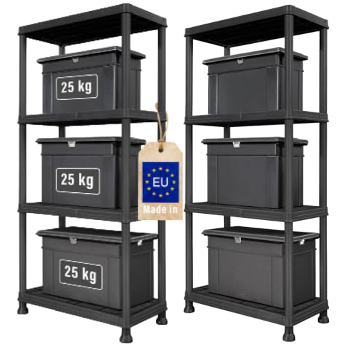 FIXKRAFT 2er-Set Steckregal Kunststoff Keller Regal 60cm Breit für Abstellraum & Vorratsregal Küche 100kg Last Kunststoffregal zum Stecken 4 Böden Kellerregal (2 4 Böden)