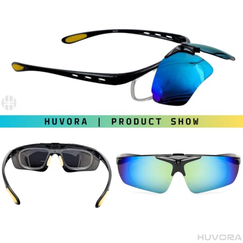 Image of Flip Up Sports Sunglasses for Men - Stylish Myopia Frame UV400 Protection Wraparound Mirrored Anti Glare Goggles - Lightweight Branded Glasses for Cycling, Cricket, Night Driving, Riding