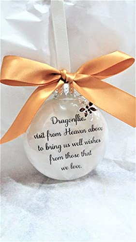 Dragonfly Memorial Christmas Ornament Dragonflies Visit From Heaven Topaz Crystal Charm And Gold Bow #TOP26