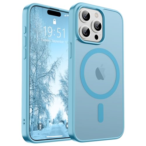 Image of SUPFINE Magnetic for iPhone 15 Pro Case (Compatible with MagSafe) (Military Grade Drop Protection) Slim Translucent Matte Shockproof Phone Cover,Light Blue