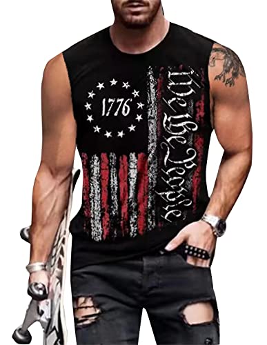4th of July Shirts Mens Muscle Tank Top 1776 Sleeveless Graphic Gym Workout American Flag Shirt