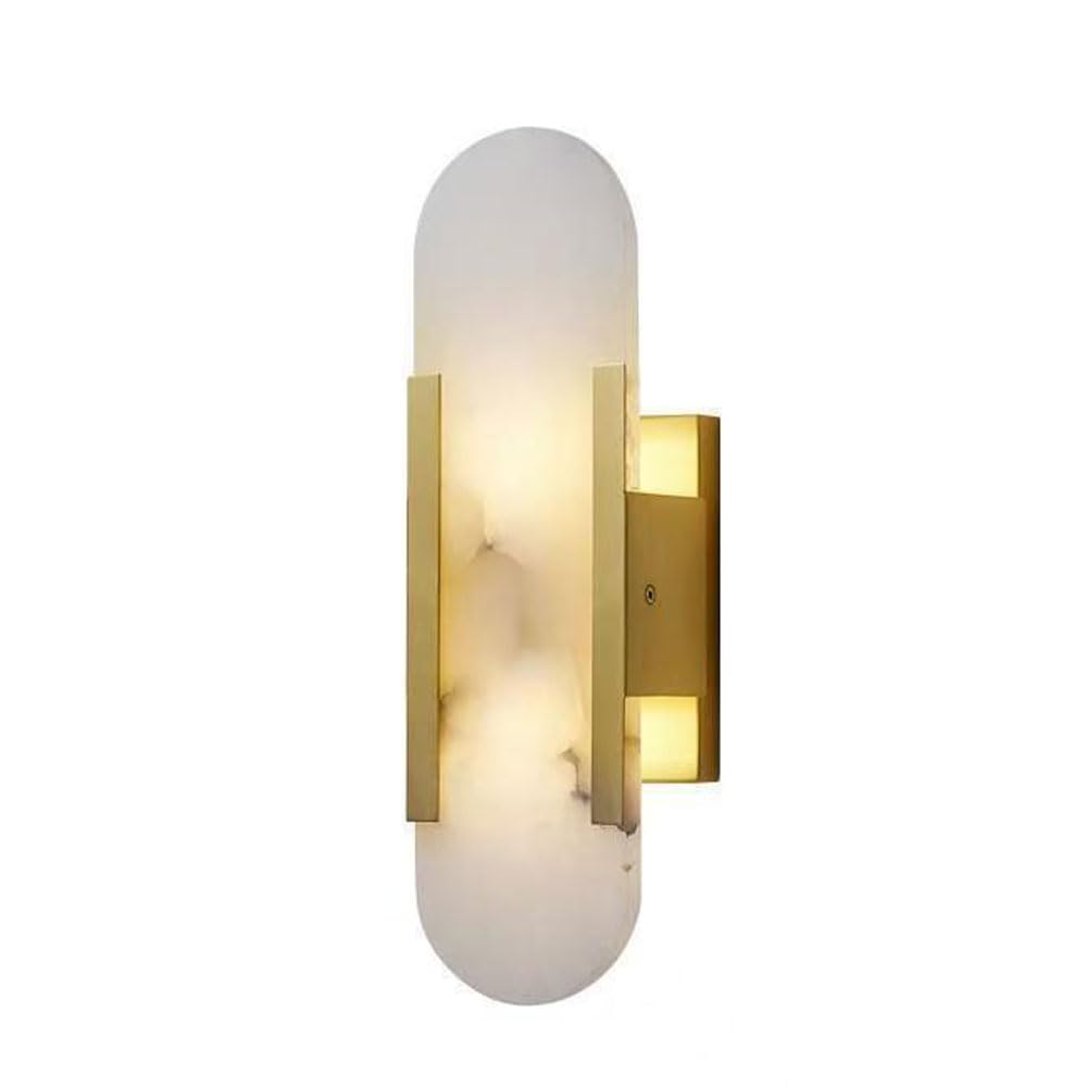 GUOGUOSM 13.7in Oval Wall Lamp, Nordic Minimalist Style Indoor Wall Light, Natural Alabaster Wall Sconce, Bedside Living Room Entrance Decorative Lighting Fixtures