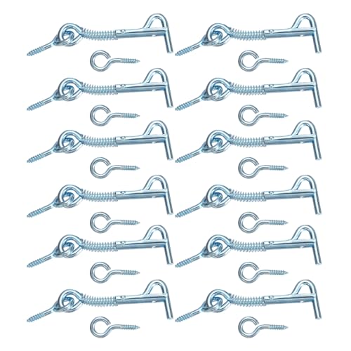 uxcell 12Pcs Cabin Hook Eye Latch, 2.5" Zinc Plated Iron Spring Hook and Eye Safety Latch with Mounting Screw for Wood Window Door and Cabinets by uxcell - Used condition - US$12.39