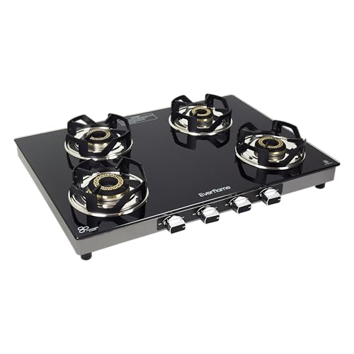 Image of Everflame Atlas 4 Burner Gas Stove | Ultra-Premium 8mm Toughened Glass Top | Euro-Coated Pan Support | LPG Ready & PNG Convertible | Manual Ignition | 2 Years Warranty + Free Doorstep Service