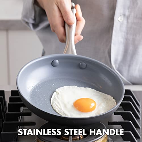 Image of GreenPan Lima Hard Anodized 10 inch Frying Pan Skillet, Wood Spatula, Ceramic Nonstick, PFAS-Free Nontoxic Pots and Pans, Oven & Broiler Safe, Stainless Steel Handle, Cookware for Eggs & Omelet, Gray