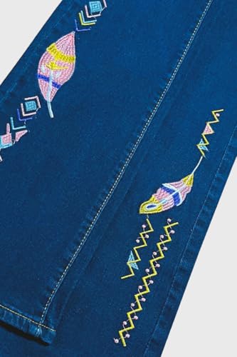 Huang's Women's Western Bootcut Jeans with Embroidered Details, Medium Wash Denim, Decorative Stitching4