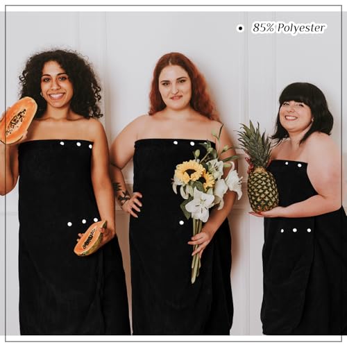 Image of Tigeen 4 Pcs Spa Wrap Towel Wrap for Women Spa Robe with Adjustable Closure Elastic Top Lightweight Wraps for Bath Shower (Black,XXL-4xl)