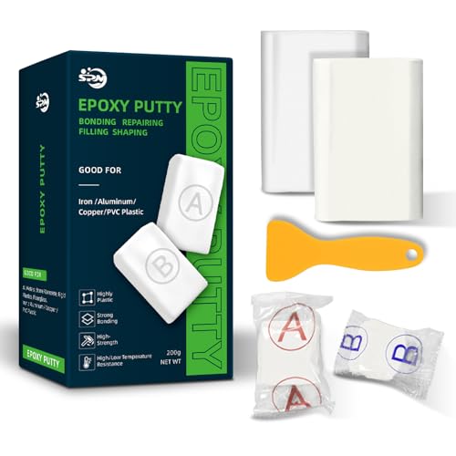 SPMG Epoxy Putty 200g Fast Repair High-Strength Two-Part Repair Filler for Metal Wood Tile Ceramics Multi-Purpose Sculpt Clay for Bonding Repairing Sculpting (White) paintable sandable