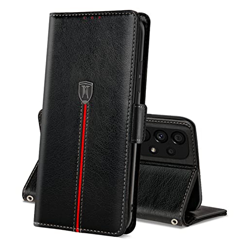 Samsung Galaxy A53 5G Hülle, Magnet Leder Kartenfach Handyhülle, Klappbar Wallet Tasche Bookcase, Flip Silikon TPU Bumper Galaxy A53 5G Schutzhülle, Stoßfeste Cover für Samsung A53 5G Swcharz Cover