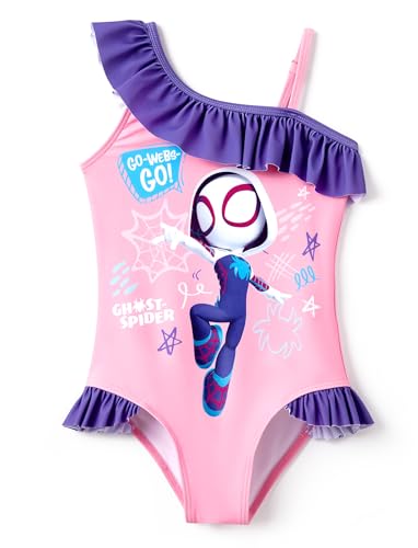 Disney Marvel Ghost Spider Girls Swimsuits Ruffle One Piece Bathing Suits UPF 50 Sport Summer Beach Swimwear Pink Quick Dry for Toddler Girls Size 4-5T