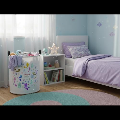 Image of Baby Laundry Hamper Basket Baby Hamper for Nursery Boy and Girl Cute Storage Bin Organizer Boho Room Decor(Mermaid)