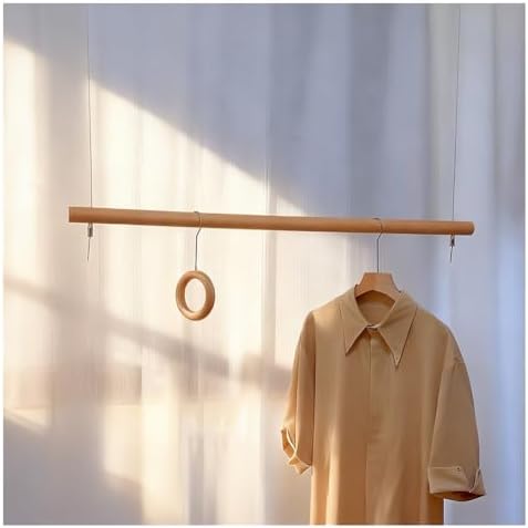Wall Mounted Clothes Drying Rack - Wooden Space Saving Display Holder for Home & Retail Use - Durable Suspended Rod for Efficient Drying & Organizing