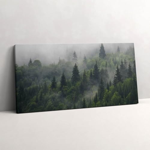 Peinture sur toile de paysage forestier dans le brouillard Wallfluent 120x60cm pour salon