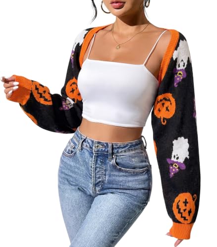 Image of Durio Women Y2K Bolero Shrug Long Sleeve Knit Cropped Cardigan