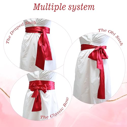 Wedding Satin Sash Belt for Women Dress Red Sash Bridal Belt Halloween Costume Waist Belts 50s Accessories Party Dresses Belts, 3.7'' Wide3