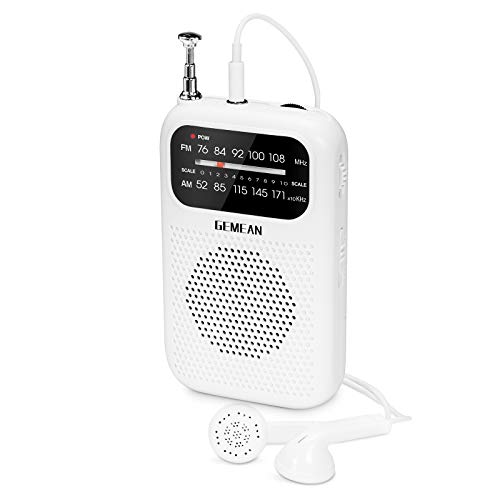 超小型 携帯ラジオ ポケットラジオ 電池式ワイド FM AM ラジオ ステレオイヤホンジャック 名刺サイズ 薄型 軽量 イヤホン付属 fmスピーカー(無料イヤホン付き), 2つの単4電池で作動し、ジョギング、ウォーキング、旅行に最適です。(モデル：GemeanJ-777)