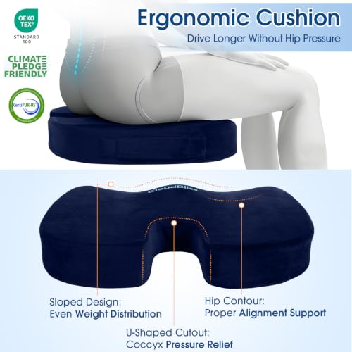 Image of CloudBliss Lumbar Support Pillow & Seat Cushion Set for Office Chair, Desk Chair, Wheelchair & Car - Memory Foam Back Support, Ergonomic Chair Cushions, Sciatica Pain Relief, Home Essentials, Blue