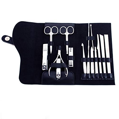 Manicure Pedicure Set Nail Clippers Kit 15 Piece Stainless Steel Travel Personal Care Tool with Scissors Case