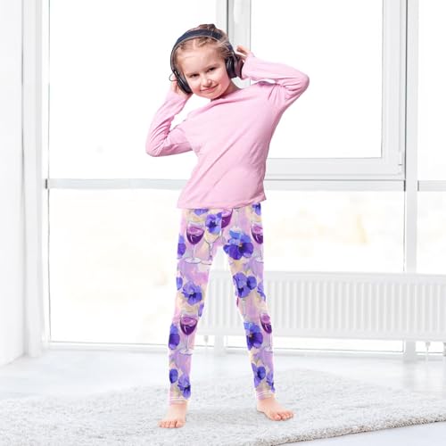 ALAZA Girls' Leggings Children's Yoga Pants Skinny Printed Dance Blue Flower Wine Comfortable 4T3
