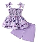PaPaai Sara 2T Girl Clothes Toddler Girl Outfits 3T Girls Clothes 2-3T Summer Purple Straps Bowknot Cute Butterfly Pattern Tops Matching Solid Shorts Cute Little Princess 2 Piece Outfit Set