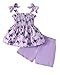 PaPaai Sara 2T Girl Clothes Toddler Girl Outfits 3T Girls Clothes 2-3T Summer Purple Straps Bowknot Cute Butterfly Pattern Tops Matching Solid Shorts Cute Little Princess 2 Piece Outfit Set