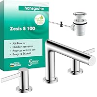 hansgrohe Zesis S - Waschtischarmatur mit Zugstangen-Ablauf, Wasserhahn Bad mit Auslaufhöhe 104 mm, Mischbatterie Waschbecken wassersparend (EcoSmart+), Chrom, 74733000