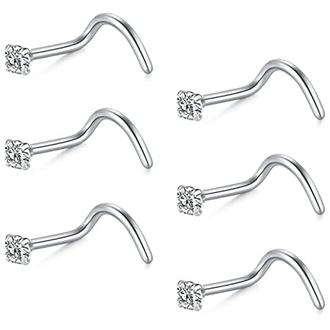 FECTAS 18G Corkscrew Nose Stud with Diamond Cover
