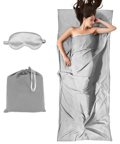 Drap de Sac de Couchage Coton avec Fermeture Éclair Continue, 2in1 Confort Léger Sac de Couchage, Couverture de Voyage XL - Drap de Sac Couchage d'É té Doublure Intérieur (Gris)