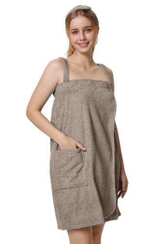SIORO Womens Bath Towel Wrap Terry Cloth Spa Towel Robe with Straps Facial Headband Adjustable Closure Shower Towel S-XL
